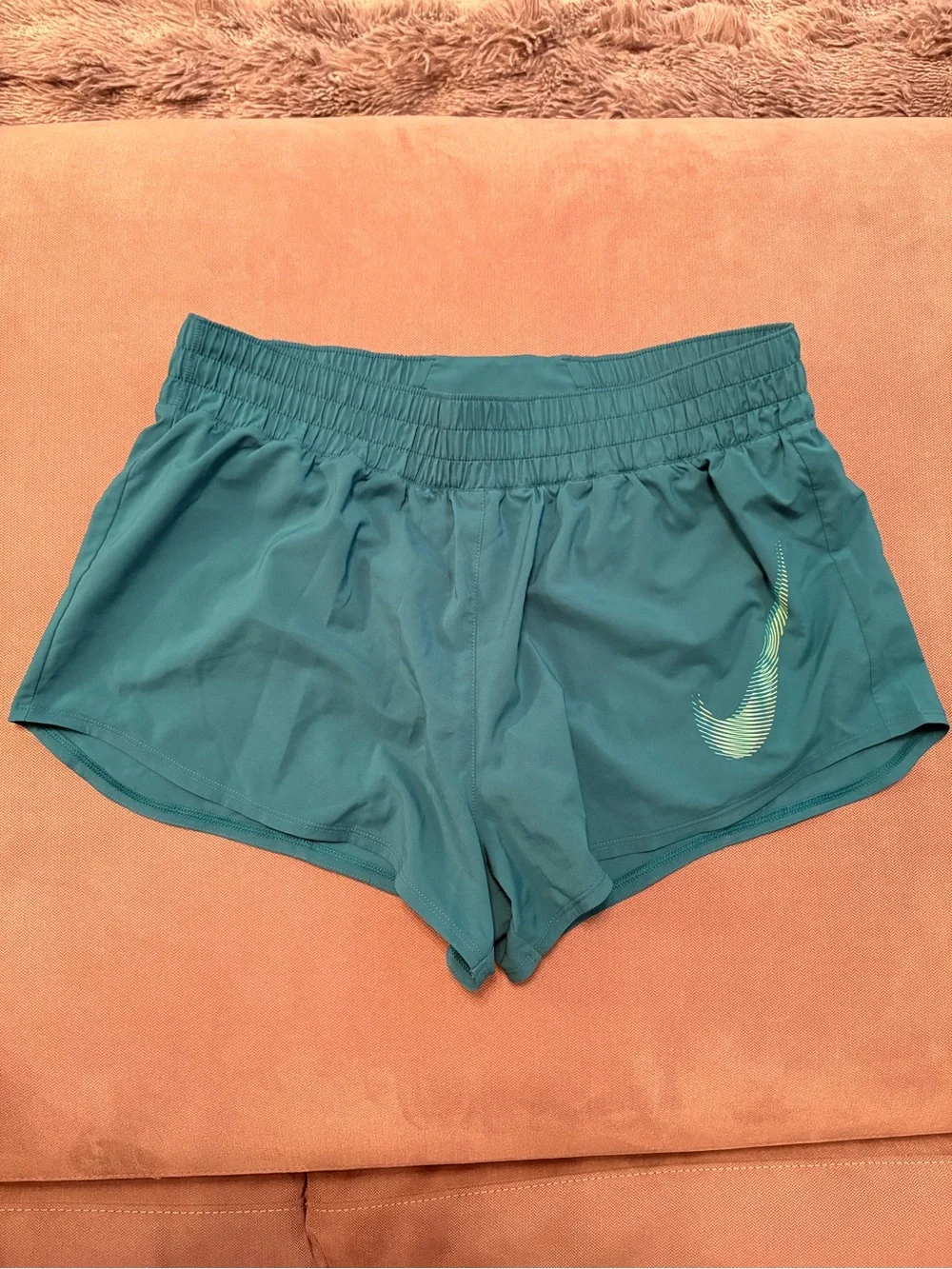 Nike Women's Teal Athletic Running Shorts with Swoosh detail - Large